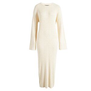VERO MODA Monica Long Sleeve Ivory Cable Stitch Maxi Ankle Sweater Dress